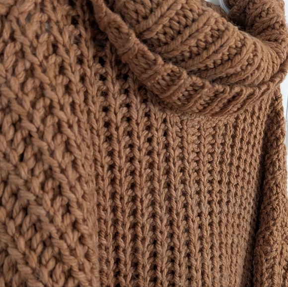 Zara oversized chunky knit sweater turtleneck brown medium - Picture 8 of 10